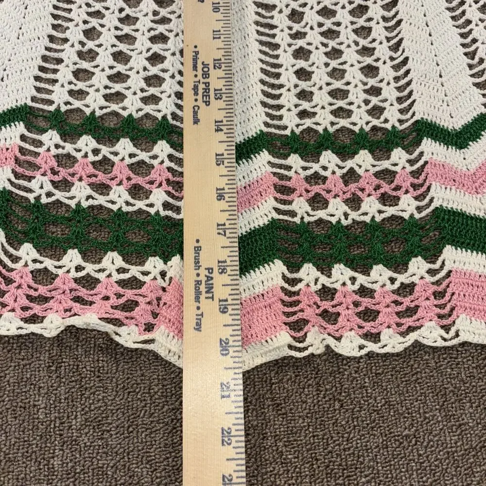 Vintage Crochet Apron Pink Green White Handmade 1970s